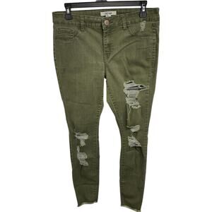 Refuge Women's 8 Green Cotton Blend Distressed Jeans Cut-Off Raw Hem